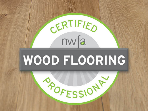 NWFA Logo with a hardwood flooring background